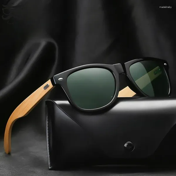 Óculos de sol Personalidade de moda Proteção ambiental Bamboo óculos perna Mada com quadro quadrado retro