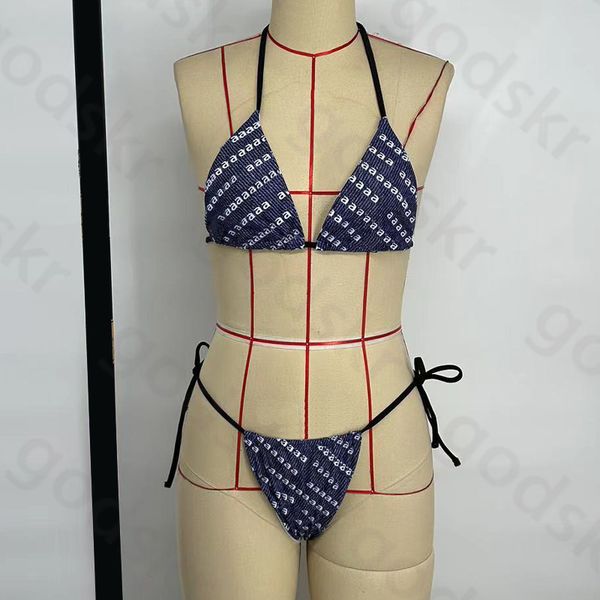 Sexy Halfter Badeanzug Frauenblau ein Stück Bikini Mode Sommerdünn Strand Badeanzug