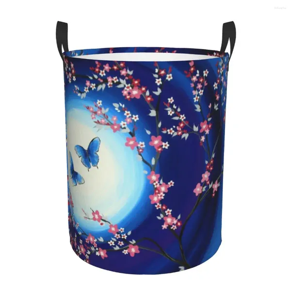 Bolsas de lavanderia Blossoms de cerejeira japonesa Butterflies Butterflies cesto de flor de flor com floris floral cesto para berçário Kids Toys Bag de armazenamento