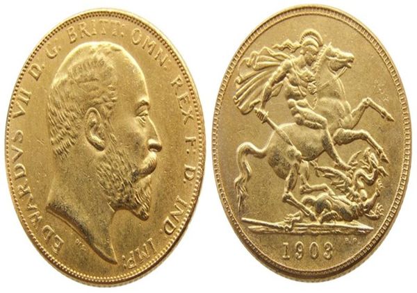İngiltere nadir 1903 İngiliz madeni para kralı Edward VII 1 Sovereign Matt 24K Gold Kaplama Kopya Paraları 9709106