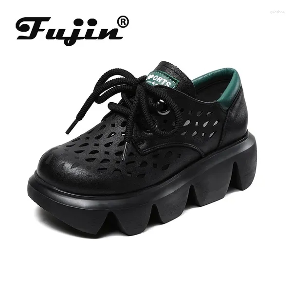 Scarpe eleganti fujin 6cm da donna stivali caviglia caviglia caviglia traspirabili mocasins naturale tacchi verili piattaforma di cuneo sandali