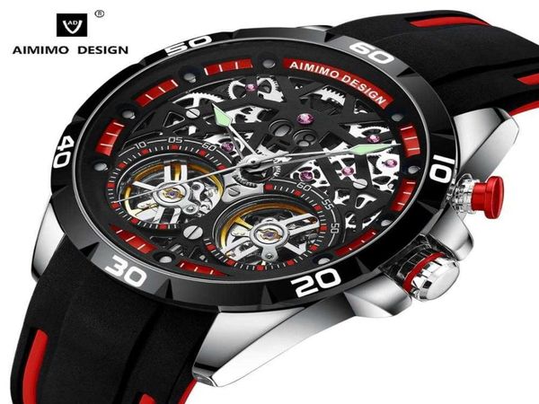 Запястье Watch Aimimo Design Men039s Double Tourbillon Automatic Hollow Out Machine Watchs Men Luminous Twarpronation 30m Clock Relo7153629