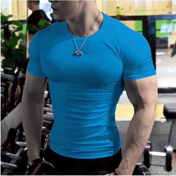 Herren T-Shirts Männer Fitness-Hemden Kurzarm Bodybuilding Lotard T-Shirts Schnell trockenes Training Fitnessstudio Sport THIRT TIMMER FORSCHUNG FOOK TOP 2445