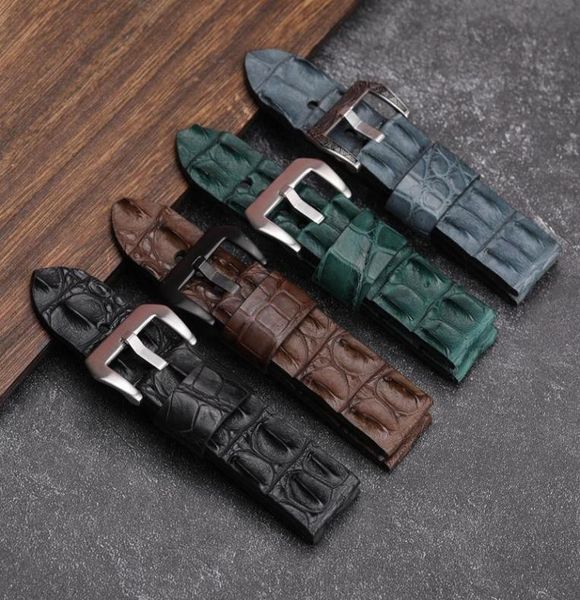 Assista Bands American Crocodile Leather Watch Band Handmade de 24 mm Strap compatível com PAM111 441 MEN039S BRACELET4678702