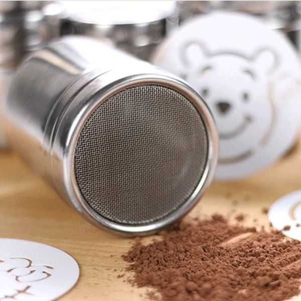 16pcs Kahve Cappuccino Çizim Kalıp, Süt Kek Kek Kek Sabet Şablon Aksesuarlar İçin Paslanmaz Çelik Toz Shakers Araçlar