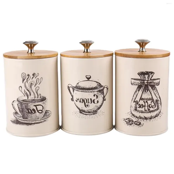 Garrafas de armazenamento 3x Retro Retro Tea Coffee Sugars Pots Jar Pots Tin Iron com tampas