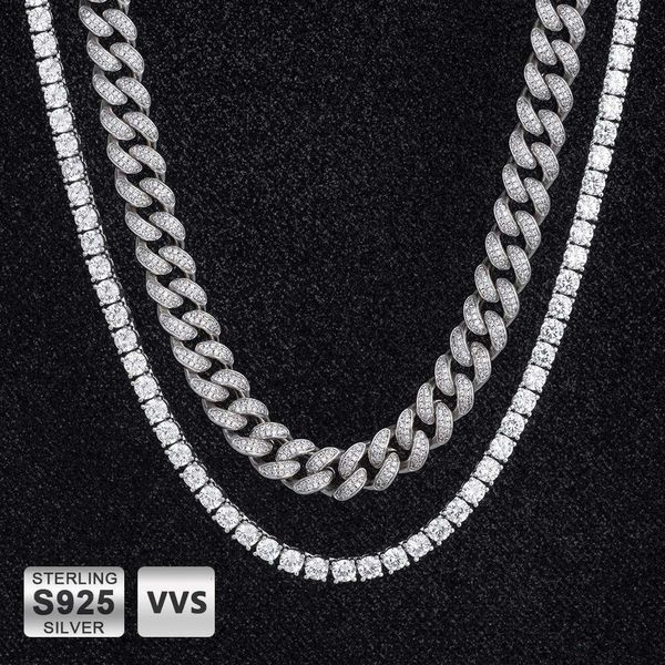 KRKC Custom 925 Sterling Silver 18 K White Gold VVS Jewelry Chain Men Women Princess Cut Diamond Colar