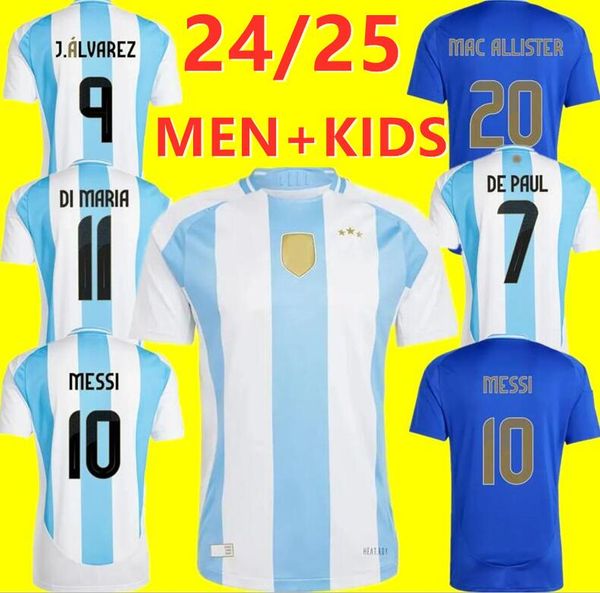 2024 2025 Futbol Formaları Arjantin 3 Yıldızlı Messis 24 25 Copa America Kupası Hayranlar Oyuncu Sürümü Mac Allister Martinez Di Maria Dybala De Paul Maradona Çocuk Çocuk Kiti Erkekler