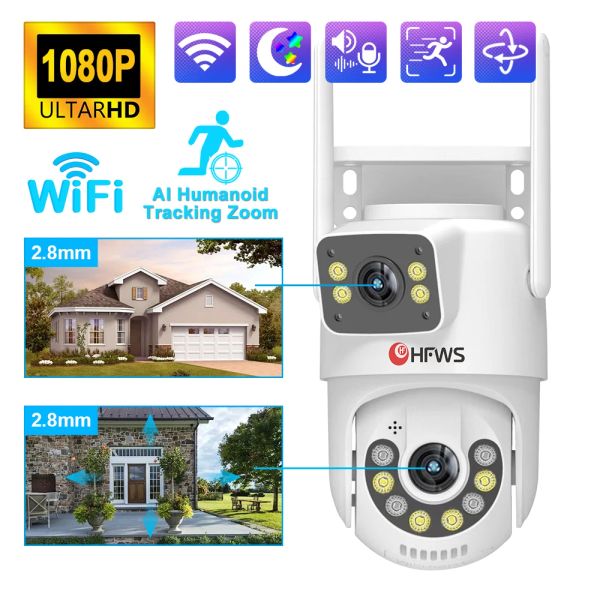 Telecamere HFWVision 2MP WiFi PTZ Camera da esterni Duallens Detect Night Vision Security Protection CCTV VEDIO Sorveglianza IP Camera