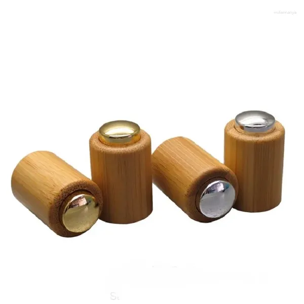 Bottiglie di stoccaggio 30 pz/lotto 18/410 Vuota Pompa di Pressa di Olio Essenziale Oro/Argento FAI DA TE di Bambù Essenza di Legno Tappo Liquido Trucco Bambool accessori