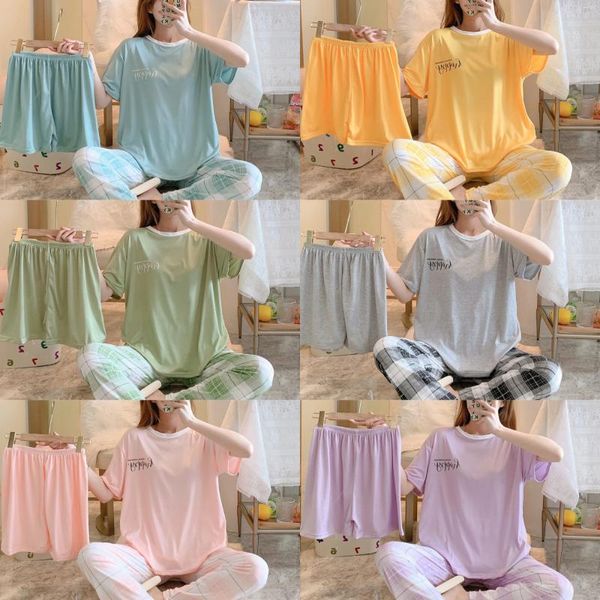 Heimkleidung 3 Sets von Sommer-Frauen-Pyjama-Set kurzärmelige lange Hosen lässige Mädchen Homewear Teenage