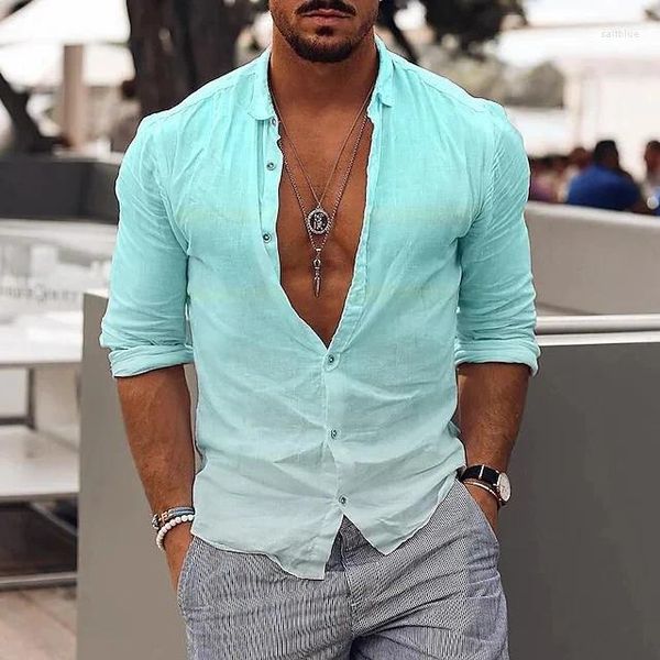 Camisas casuais masculinas homens 3D gradiente multicolorido Lape Blouse Moda Tops de Moda de Moda de Moda de Grandes Longo para Roupas