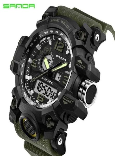 Sanda üst marka askeri spor saati Men039s g stil dijital saat erkekler kuvars kol saatleri 30m su geçirmez saat relogio maskuli3521675