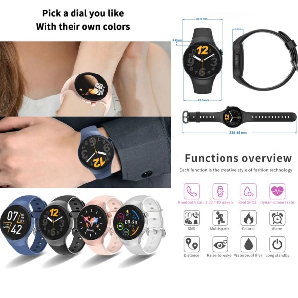 Braccialetti Fiomi L301 Smart Watch HD Women Bluetooth Call Chiamale personalizzato Touch Wateroproof Men Smartwatch per Android iOS Sports Fitness Tracke