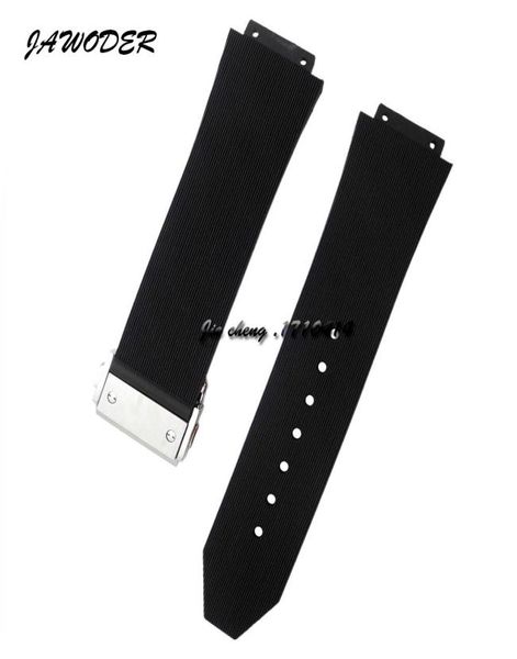 Bandas de relógio JAWODER 28mm x 19mm homens de aço inoxidável compensação de prata Clasp Black Diving Silicone Rubber Strap Acessórios para Hub5301329