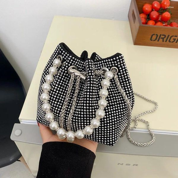 Bag Perle Handtasche Eimer Frauen Messenger Trendy Mode helle Diamant-Schulterkette Cross-Body-Taschen