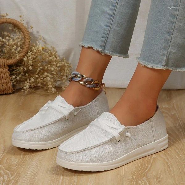 Sapatos casuais Senhoras à venda 2024 Moda Lace-up Flats Flats Light Round Toe Sneakers Flat com mocassins