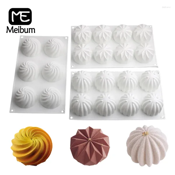 Moldes de cozimento meibum spiral diamante cacto textura bolo de silicone molde mousse sobremesas ferramentas de sabão molde de molde diy pankware de cozinha