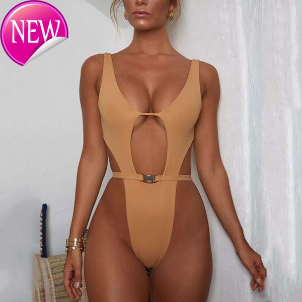 2024 NUOVO Fashion Designer Wholesale Womens Swimwear Sexy Womens High gamba taglia un pezzo da bagno da bagno sexy cintura con fibbia cintura sexy femmina bared del bagno brasiliano perizoma mono