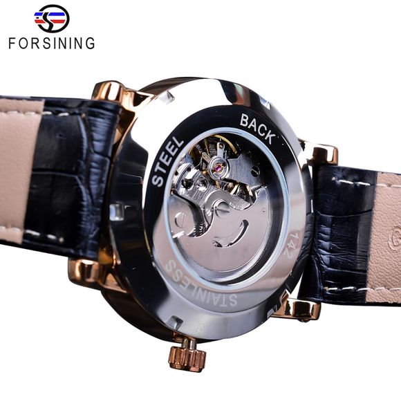 Forsining Casual Automatic Mechanical Watch Mens Sub Dial Black Slim einfache schwarze echte Lederbandkristanlage Montre Homme9792904