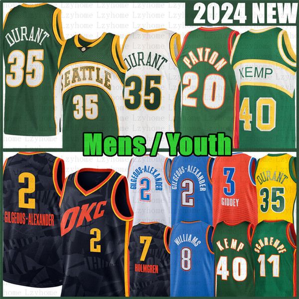 Mens Youth Shai Gilgeous-Alexander 35 Kevin Durant Basketball Jerseys 20 Gary Payton Seattles Shawn Kemp Ray Allen Supersônico Chet Holmgren Jalen Williams