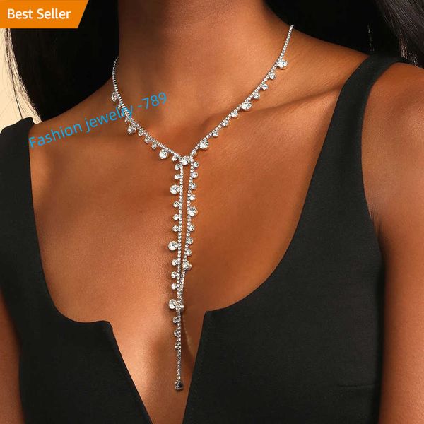 Sexy Womens Wedding Bridal Rhinestone Chain Gioielli Long Crystal Cryker Collar Collar