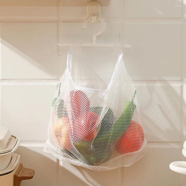 Sacos de armazenamento Bolsa de prende ganchos de pegador banheiro pendurado na malha de malha bolsa de legumes portátil