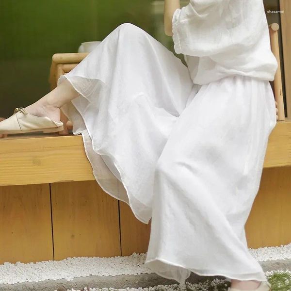 Frauenhose Vintage Baumwolle Weitbein weiblich Lose Frauen Weiße Mädchen Sommer Chinesische Stil elegante Tanzhose