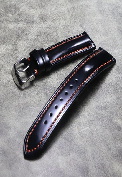 18 19 20 2122mm Luxus Bright Watch Bands Straps Vine gehobene echte Leder -Uhrband -Kalbskalbskinne Black Man Armband Accessoires Armband Orange White Line2671153