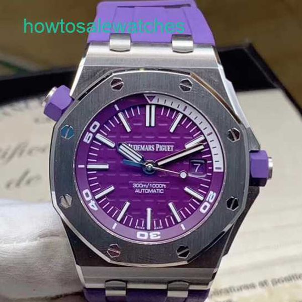 Luxo AP Wrist Watch Série Royal Oak Offshore 15710ST Edição Limitada Purple Back Back Transparent Moda de lazer