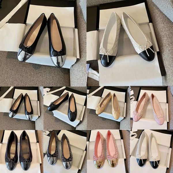 Chanells Schuhe Ballett Flats Slipper Paris Marke Back Damen Designer gesteppte Leder-Slide-On-Kanäle lässige Leder Luxus runde Zehen Frauenkleid Schuhe