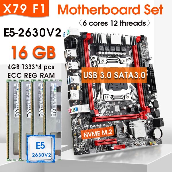 Batterien Jingsha X79F1 3.0 Motherboard Combo -Kit Set Xeon E5 2630 V2 CPU 4PCS x 4 GB = 16 GB 1333 10600 DDR3 ECC REG MEMADE SATA3.0 MATX