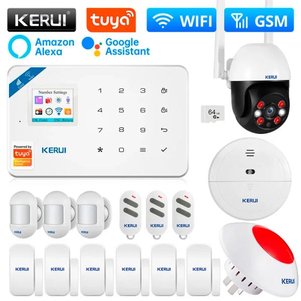 Kitler Kerui W181 Ana Alarm Sistemi WiFi GSM Alarm Desteği Alexa Tuya Akıllı Hareket Sensörü Kapı Dedektörü Güneş Siren IP Kamera