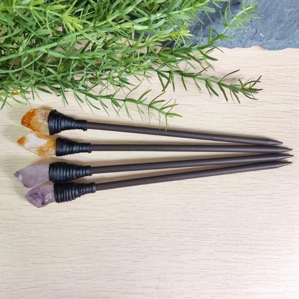 Clipes de cabelo Crystal Point Stick Amethyst Citrine Wooden lápis Gift para seu acessório Boho Gemstone