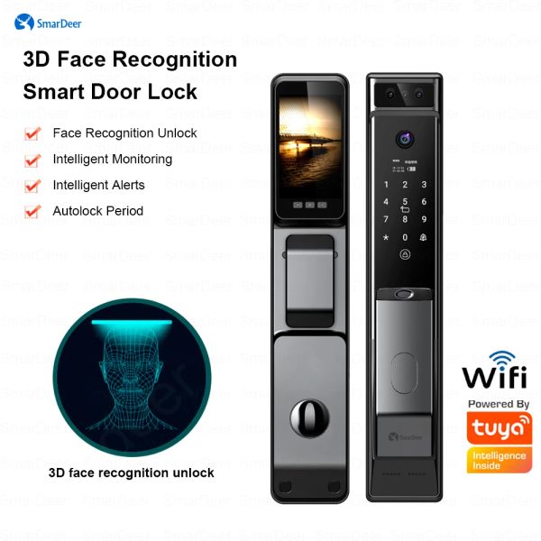Lock Smardeer Smart Door Lock com Reconhecimento de Face Câmera Lock Electronic Digital com a campainha visual Desbloqueio remoto de entrada sem keyless