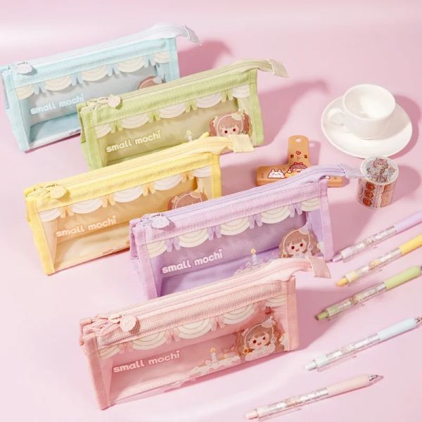 Case 1 PC Case di matita kawaii Small Mochi Cakes PVC School Pencil Box Pencil Case Matita Borse FORNITÀ SCURNO