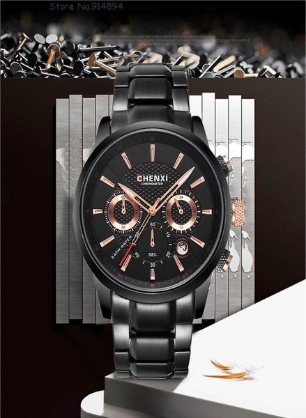 Chenxi assiste homens de topo de luxo de luxo Business Military Quartz assistir homens esportes Man Relógio Relógio Relógio Masculino1759606