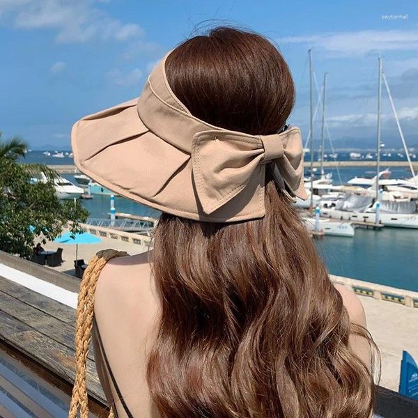 Chapéus largos de aba larga verão para mulheres vazias top bowknot ladies sol sloppy lader praia chapéu feminino casual sunhat gorro