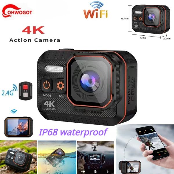 Kılıflar Aksiyon Kamerası 2.0 inç IPS HD Ekran Uzaktan Kumanda Su geçirmez Spor 4K kamera sürücü kaydedici açık havada mini taşınabilir webcam