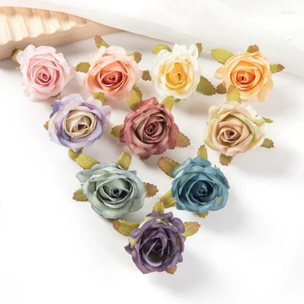 Flores decorativas 5/10pcs Flor artificial Mini rosa rosa broto de scrapbook Diy Candy Box Christmas Wedding Party Wreath Garden Home