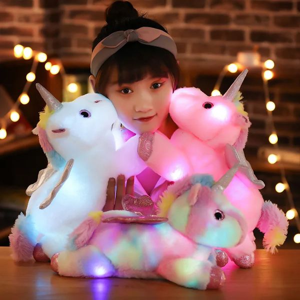 Bunte LED LED LIGHT EINICORN DULL PLUTH Spielzeug Weiche Wurfkissen Geburtstag Gefülltiere Glühen Spielzeug für Mädchen Chidren 240325