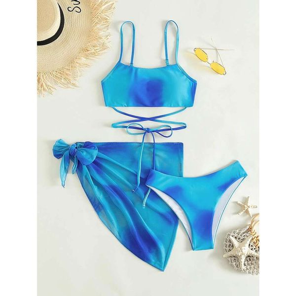 Designer Summer feminino Sexy Swimsuit Satunha 2024 Tie Bikini Biquíni Menina feminina Salia de malha de três peças Trianglin Blikini Bandage Bandage Bikini Aisi