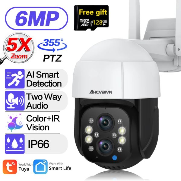 Камеры Tuya Smart Home Detection 6MP 5MP IP -камера Wi -Fi Security Cctv Camera Duallens 5x Zoom Zoom IP66 Камера наблюдения за наружным наблюдением