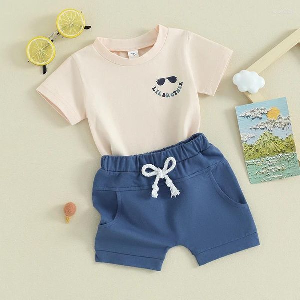 Set di abbigliamento baby boy estate a 2 pezzi set a collo tondo a manicotto a manicotto top maglietta elastico pantaloncini per la vita elastico