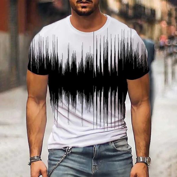 Camisetas masculinas mass de camiseta gráfica 3d o pescoço preto listras brancas roupas de tamanho grande