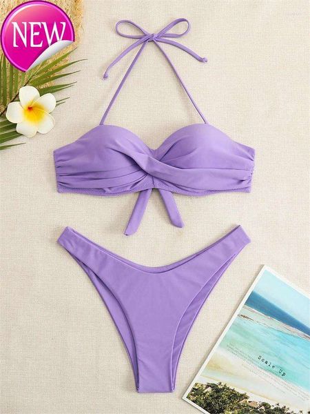 2024 neuer Modedesigner Großhandel Womens Bikiny Womens Bikini Sexy Frauen Badeanzug Solid Halter Bikinis Set Tanga Ruched Lave Up Badeanzug Sommerstrand Fe