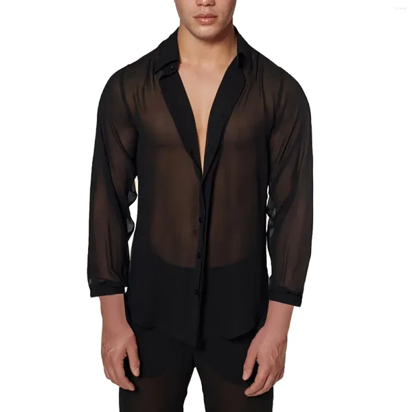 Camisas casuais masculinas camisa fina de camisa fina de melhor noturno de performance masculino homem velado