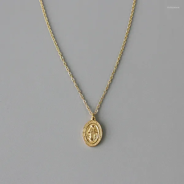 Подвески Amaiyllis 18K Золотая дева Мэри Двойной боковой овальный ожерелье ожерелья подвеска подвеска