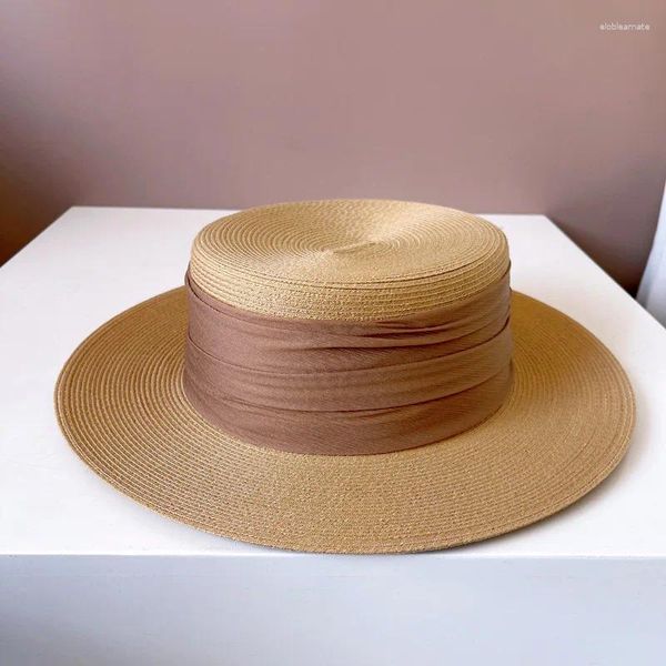 Cappelli larghi brim nastro retrò americano per donne eleganti flat top fashion berretto da spiaggia di qualità di qualità Sombrero Mujer Playa