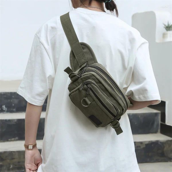 Backpack Men Mulheres Bolsa da cintura Tide 2024 Canvas de lona esportes de pilotagem portátil portátil Macho de telefone casual Casual Cross Cross Body Khaki